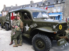 Vintage World War 2 jeep with soldiers, Normandy
